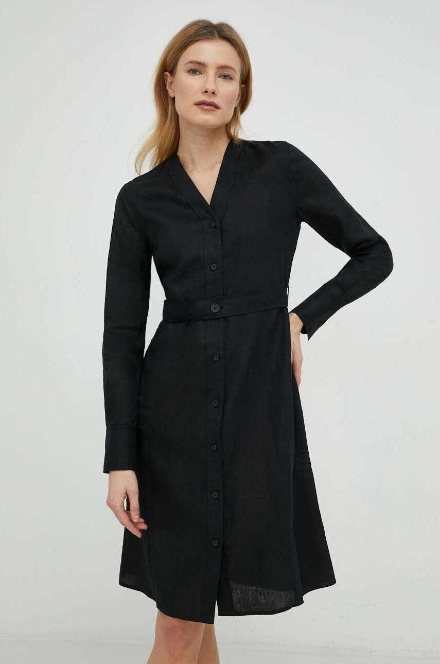 Calvin Klein Ленена рокля в черно къс модел със стандартна кройка - Pepit.bg