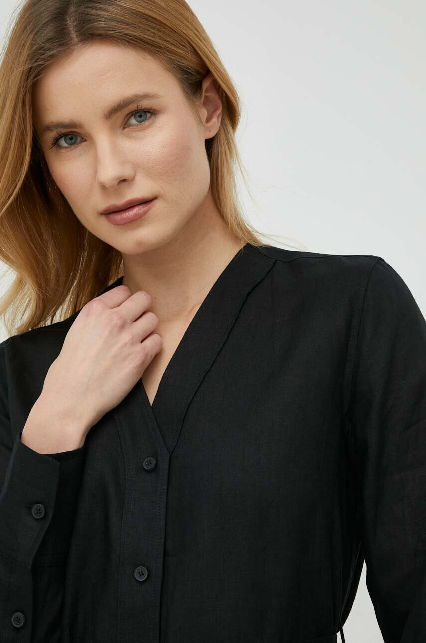 Calvin Klein Ленена рокля в черно къс модел със стандартна кройка - Pepit.bg