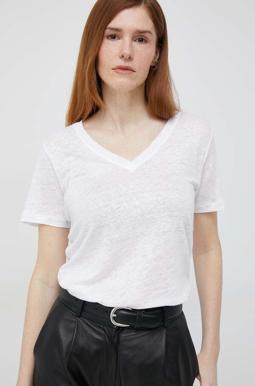 Calvin Klein Ленена тениска в бяло - Pepit.bg