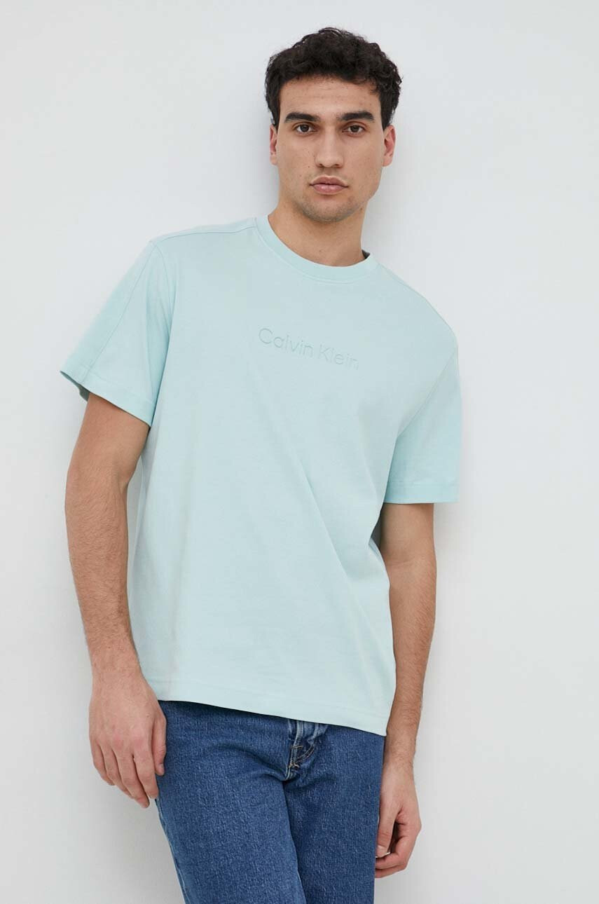 Calvin Klein Памучна тениска в зелено с апликация - Pepit.bg