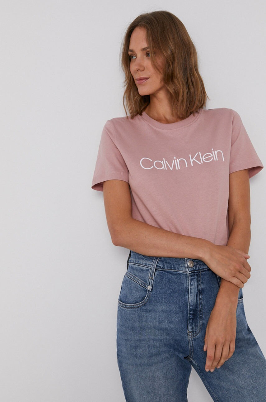 Calvin Klein Памучна тениска в розово - Pepit.bg