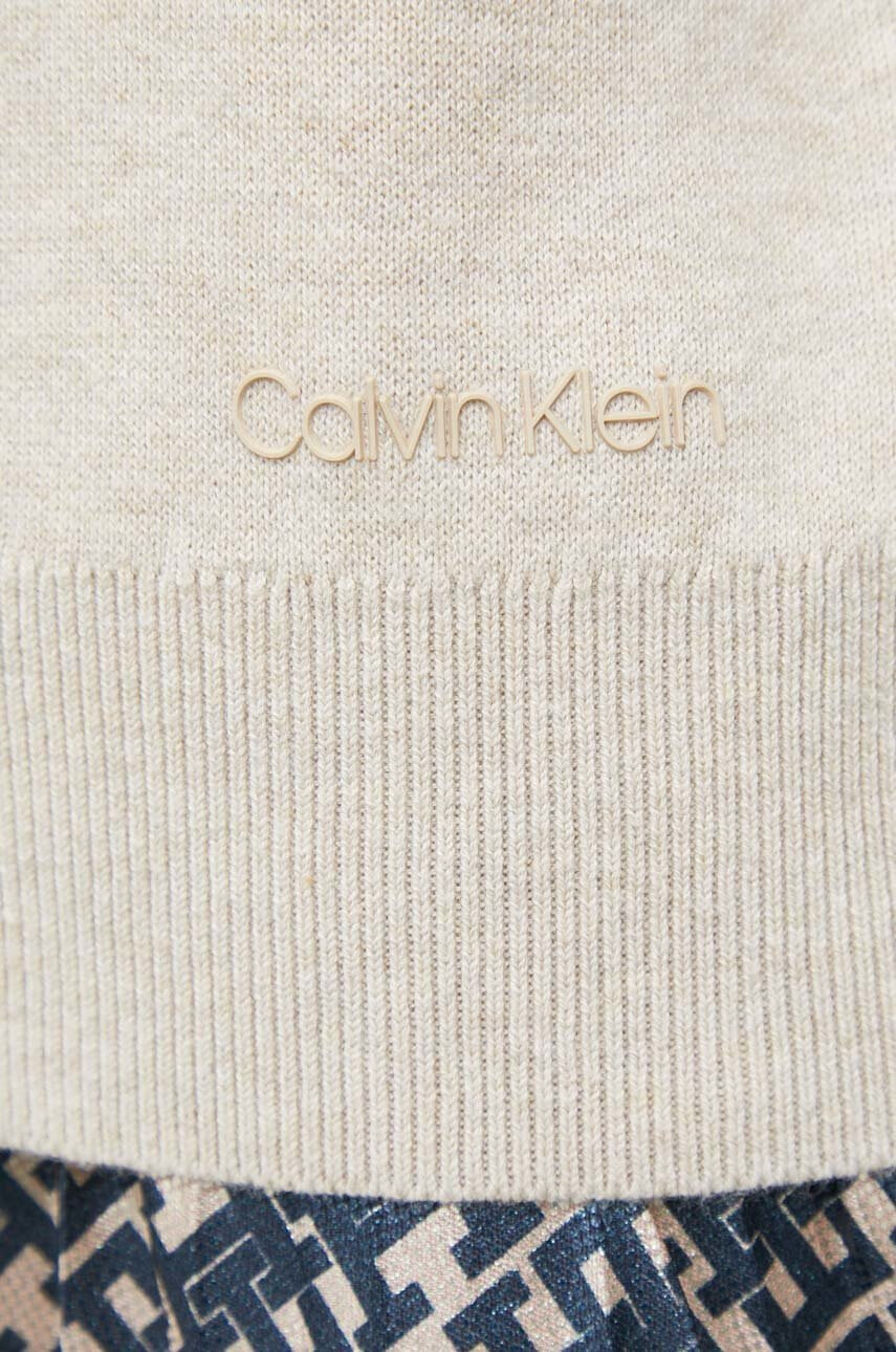 Calvin Klein Пуловер с кашмир дамски в бежово с поло - Pepit.bg