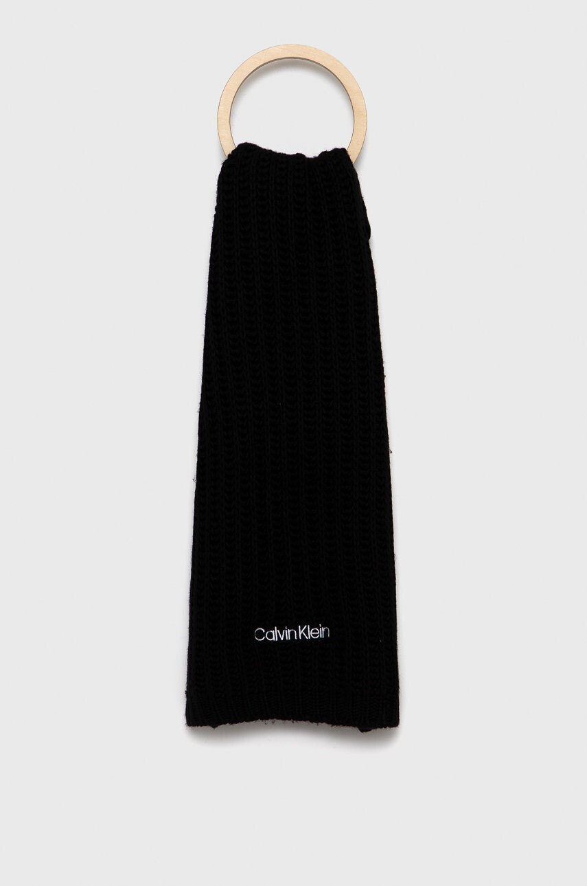 Calvin Klein Шал с вълна в черно с изчистен дизайн - Pepit.bg