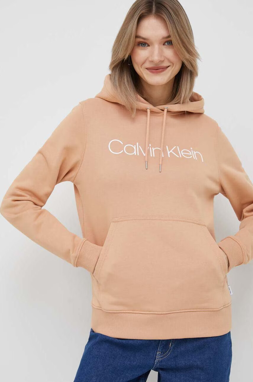 Calvin Klein Суичър в оранжево с качулка с принт - Pepit.bg