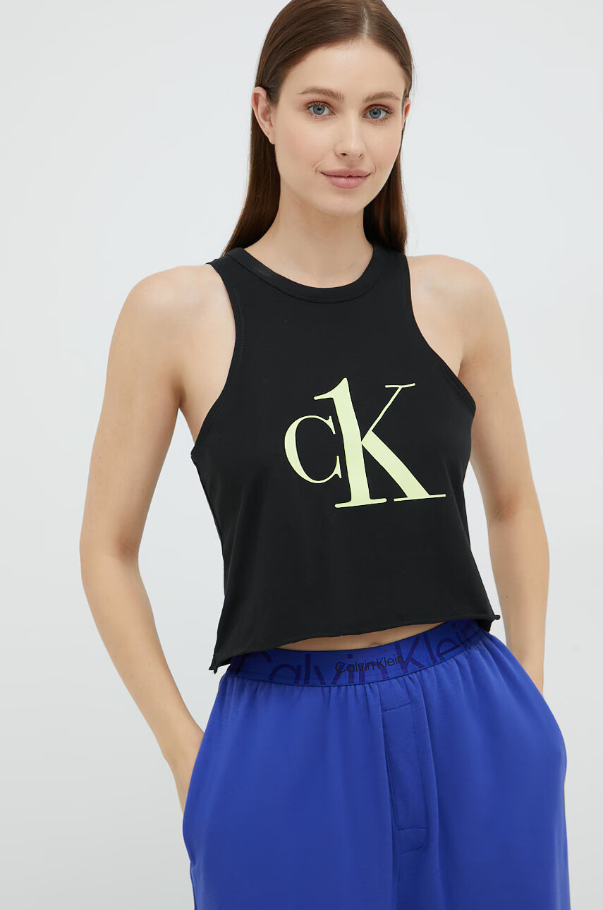 Calvin Klein Underwear Памучен пижамен топ в черно - Pepit.bg