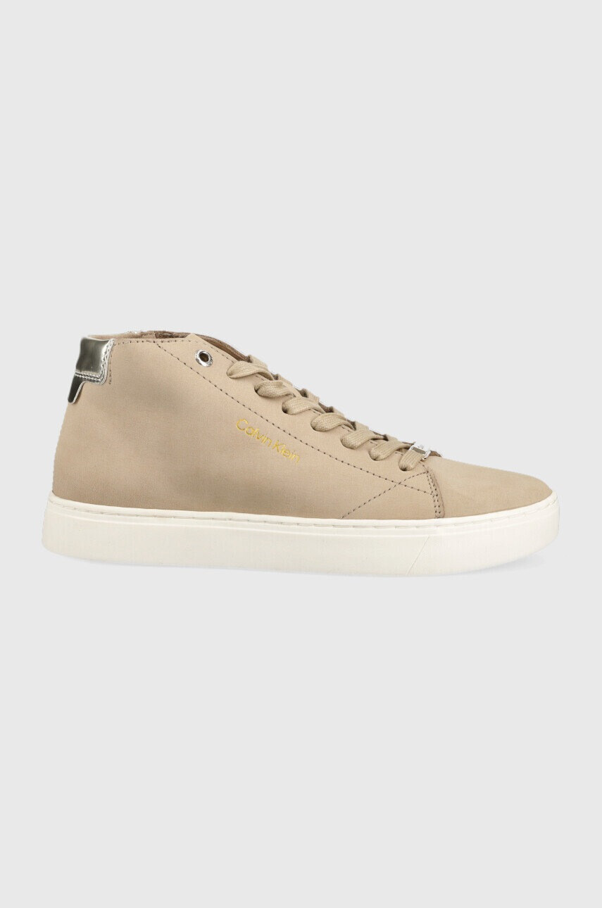 Calvin Klein Велурени маратонки Cupsole Unlined High Top в бежово - Pepit.bg