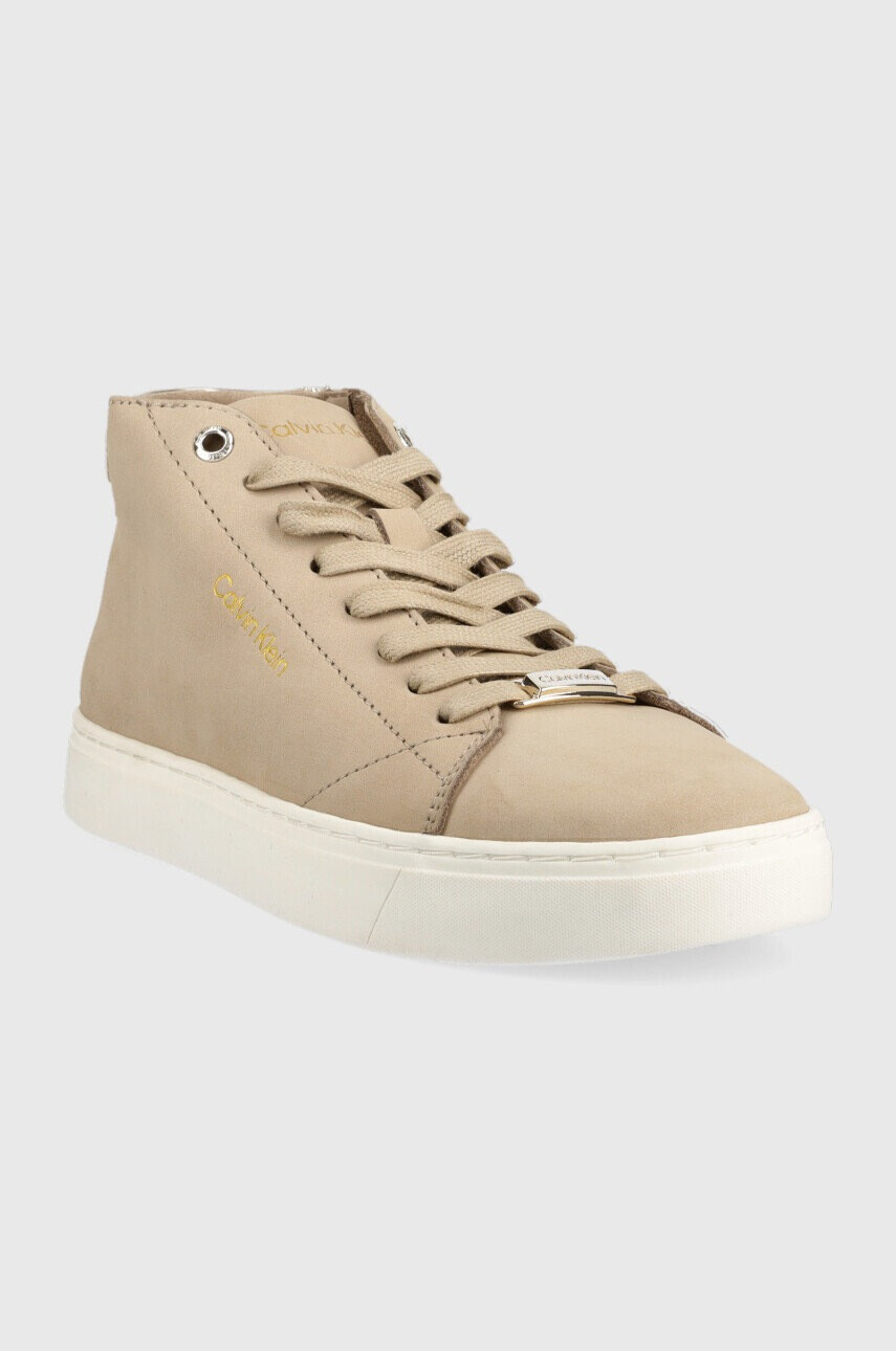 Calvin Klein Велурени маратонки Cupsole Unlined High Top в бежово - Pepit.bg