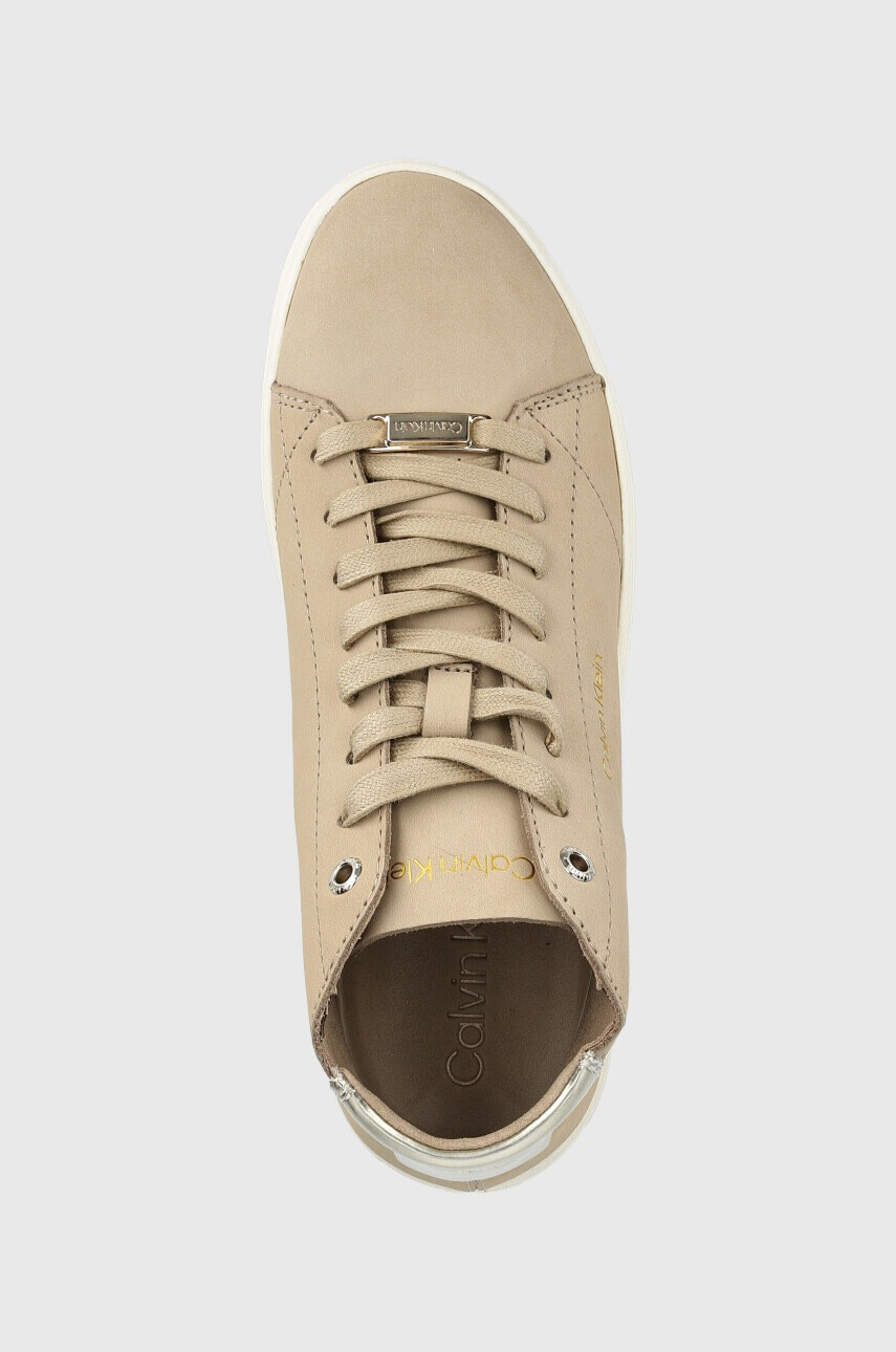 Calvin Klein Велурени маратонки Cupsole Unlined High Top в бежово - Pepit.bg