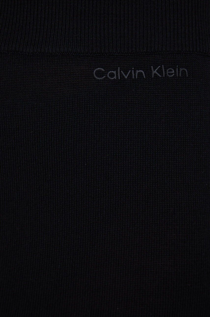 Calvin Klein Вълнена пола в черно среднодълъг модел с кройка тип молив - Pepit.bg