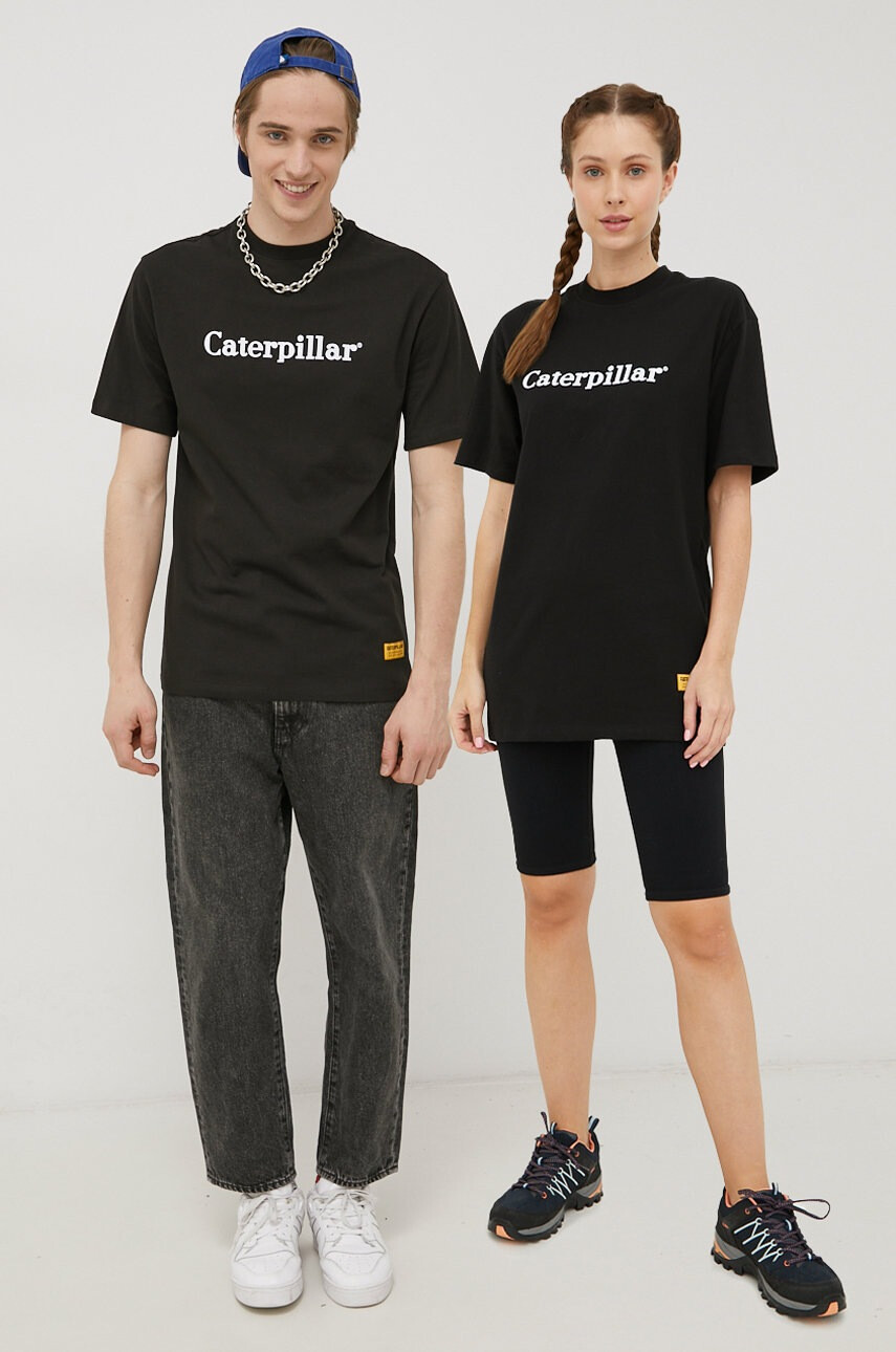 Caterpillar Памучна тениска в черно с принт - Pepit.bg