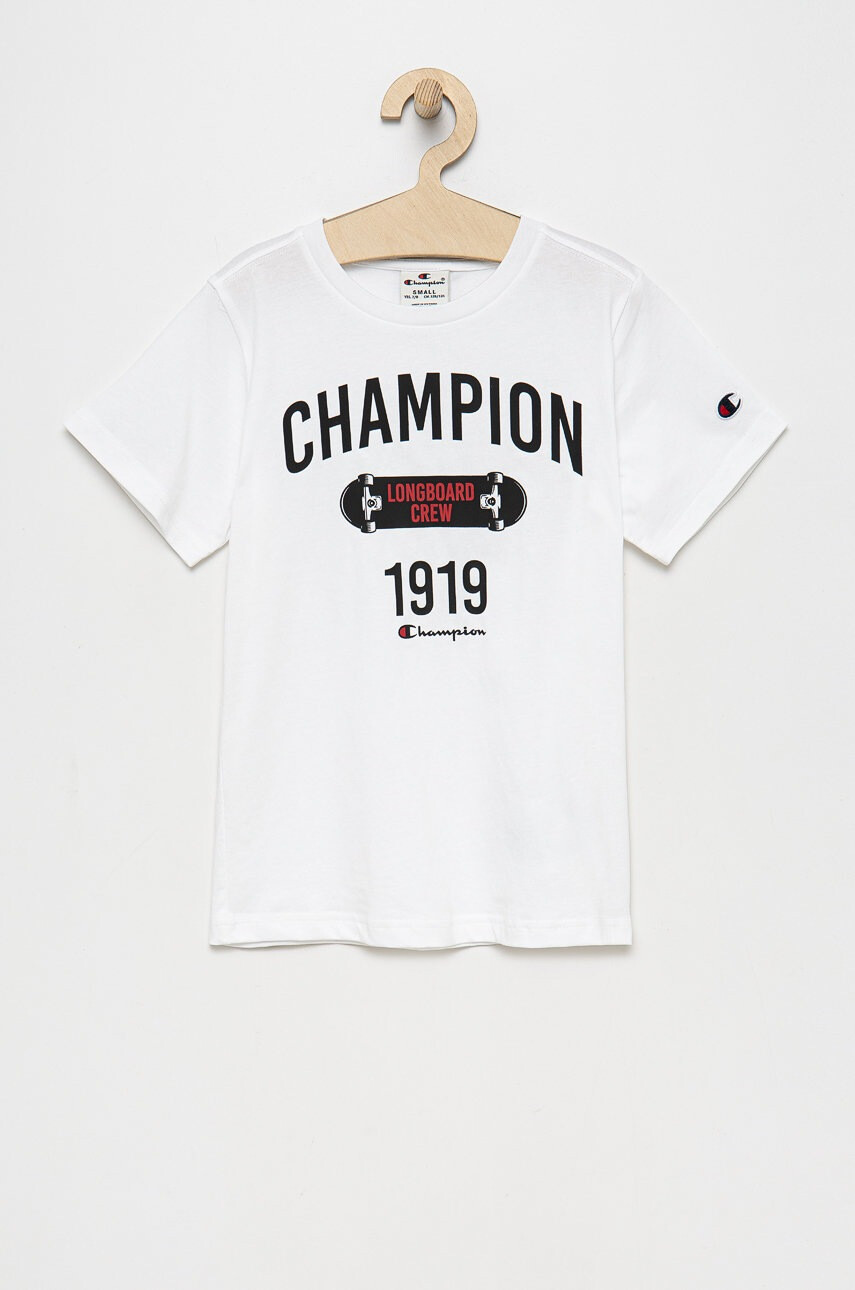 Champion Детска памучна тениска 305993 в бяло с принт - Pepit.bg