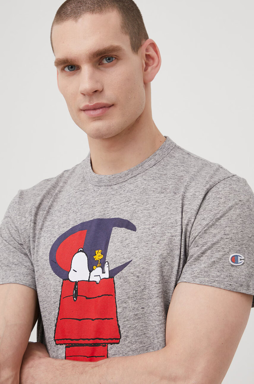 Champion Памучна тениска 217808 в сиво с принт - Pepit.bg