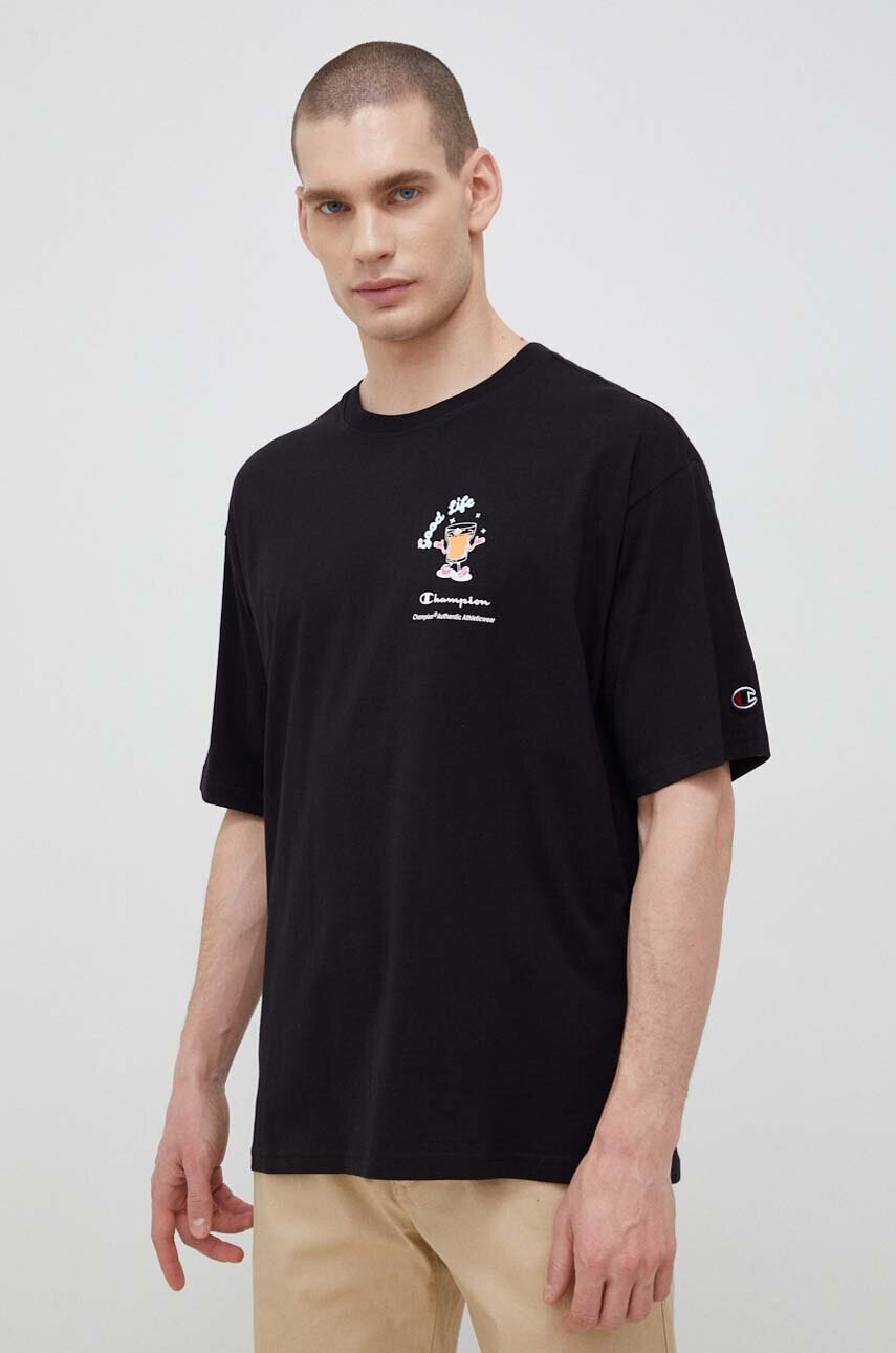 Champion Памучна тениска в черно с десен - Pepit.bg