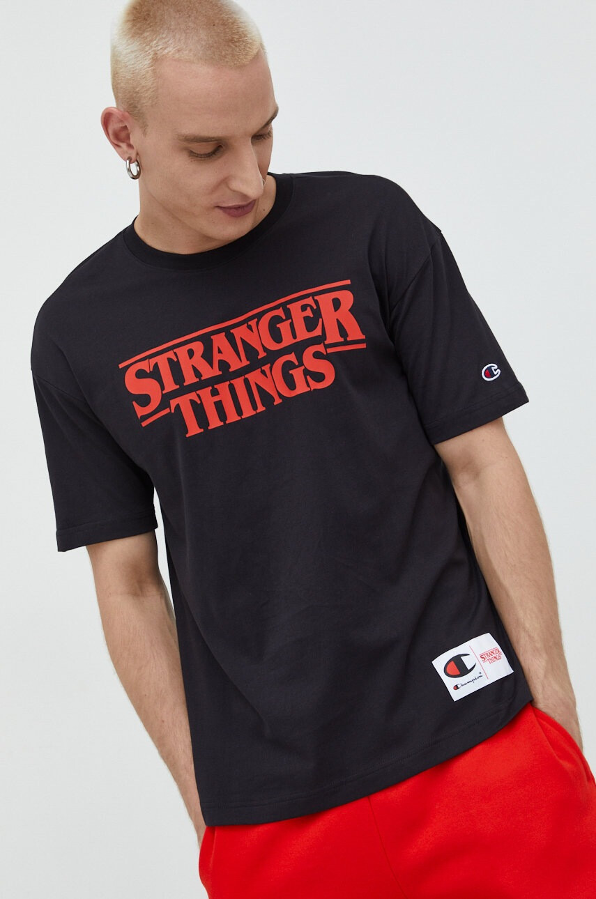 Champion Памучна тениска Xstranger Things в черно с принт - Pepit.bg