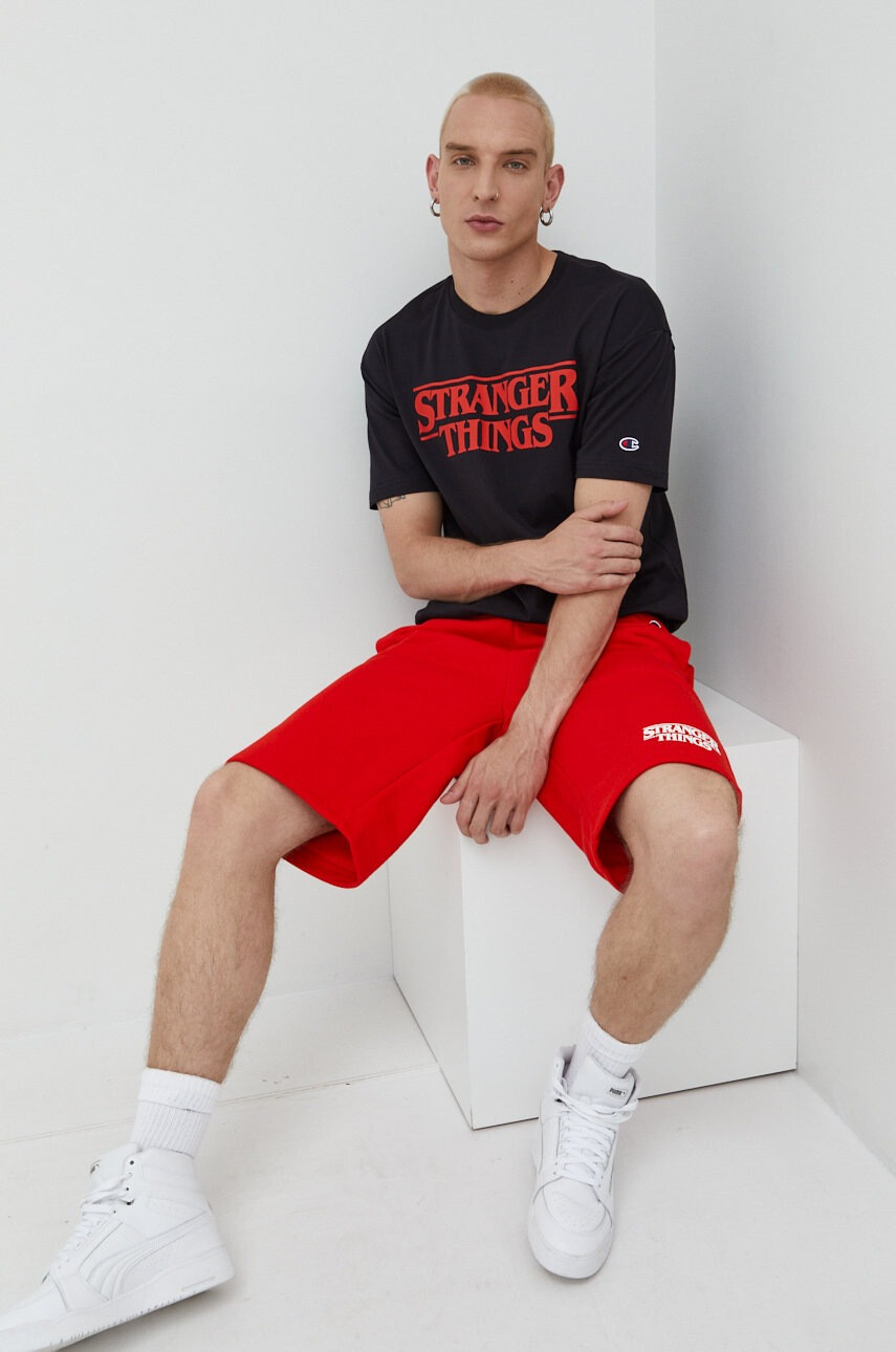 Champion Памучна тениска Xstranger Things в черно с принт - Pepit.bg