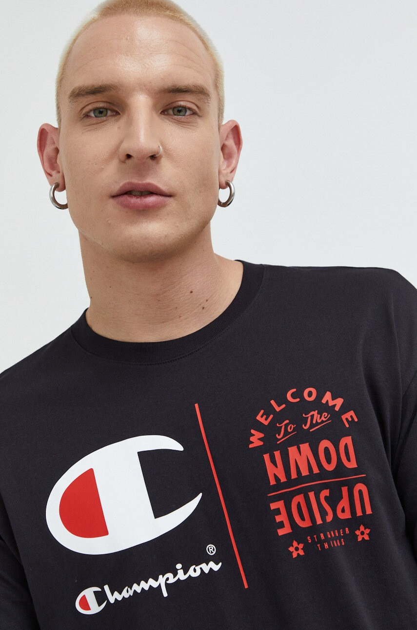 Champion Памучна тениска Xstranger Things в черно с принт - Pepit.bg