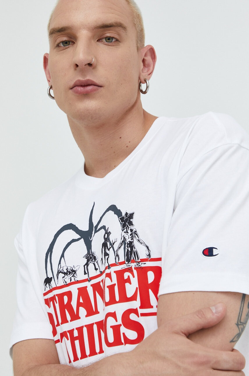 Champion Памучна тениска Xstranger Things в бяло с принт - Pepit.bg