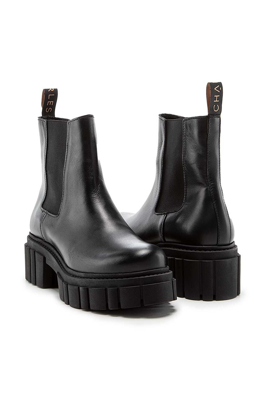 Charles Footwear Кожени боти челси в черно с платформа - Pepit.bg