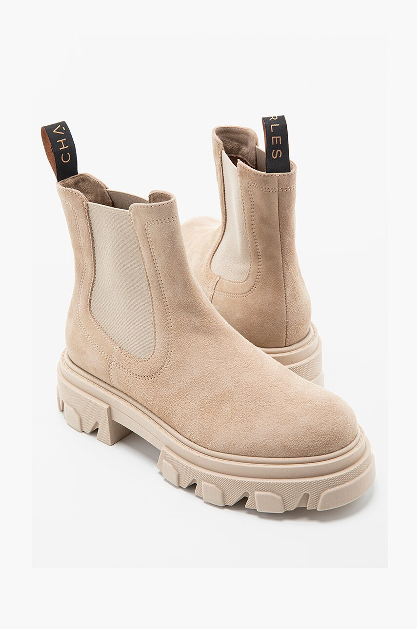 Charles Footwear Кожени боти челси в бежово с платформа - Pepit.bg
