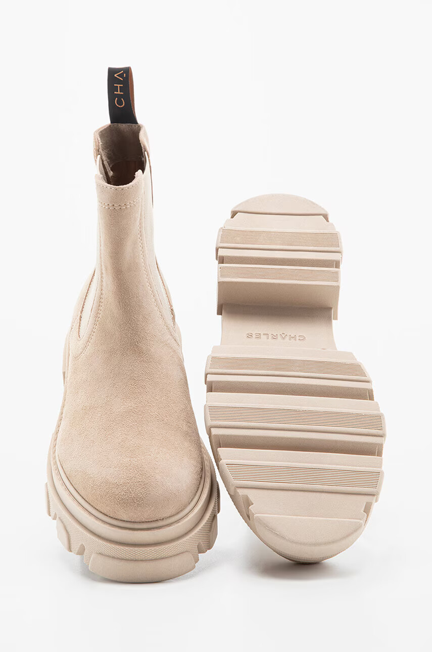 Charles Footwear Кожени боти челси в бежово с платформа - Pepit.bg