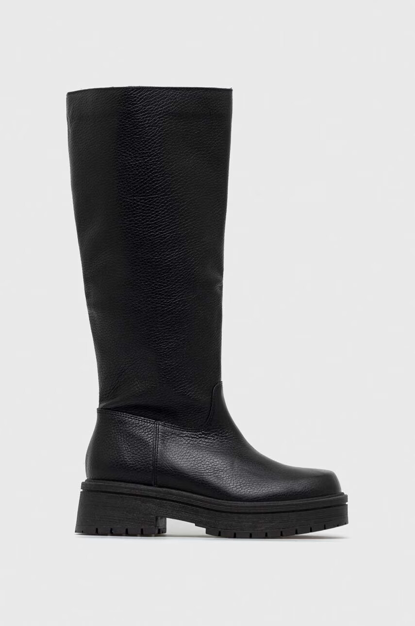 Charles Footwear Кожени ботуши Dora в черно с равна подметка - Pepit.bg