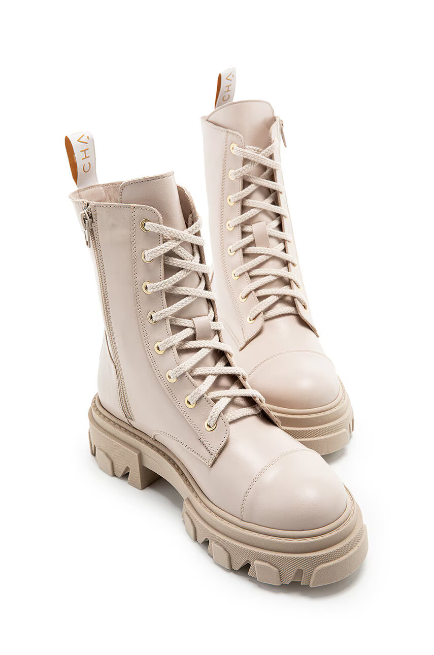 Charles Footwear Кожени кубинки в бежово с платформа - Pepit.bg