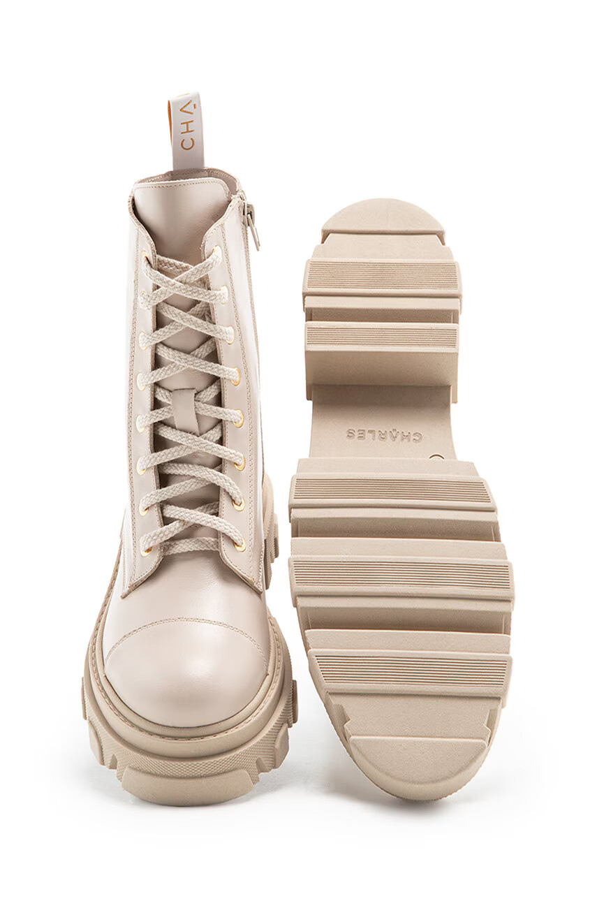 Charles Footwear Кожени кубинки в бежово с платформа - Pepit.bg