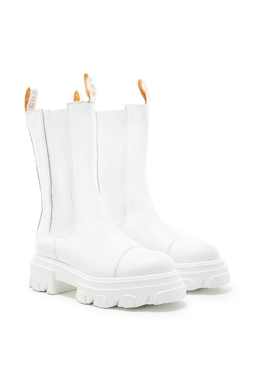 Charles Footwear Велурени боти челси в бяло с платформа - Pepit.bg
