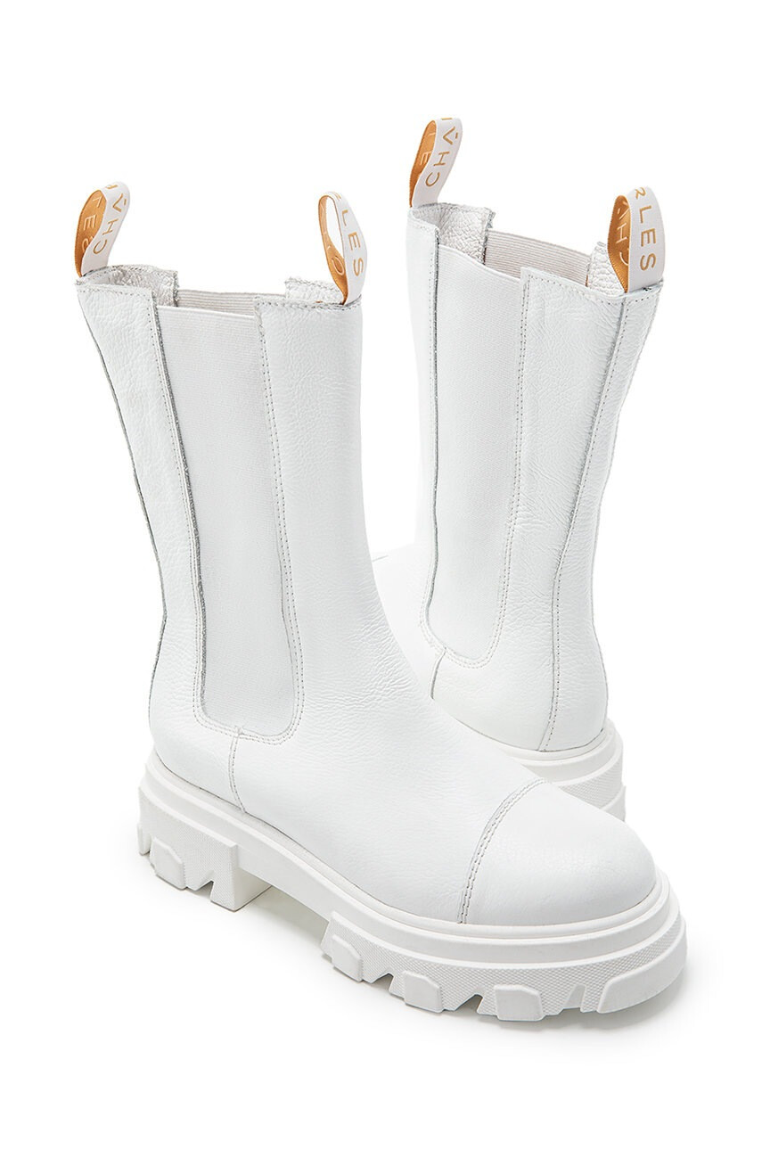 Charles Footwear Велурени боти челси в бяло с платформа - Pepit.bg