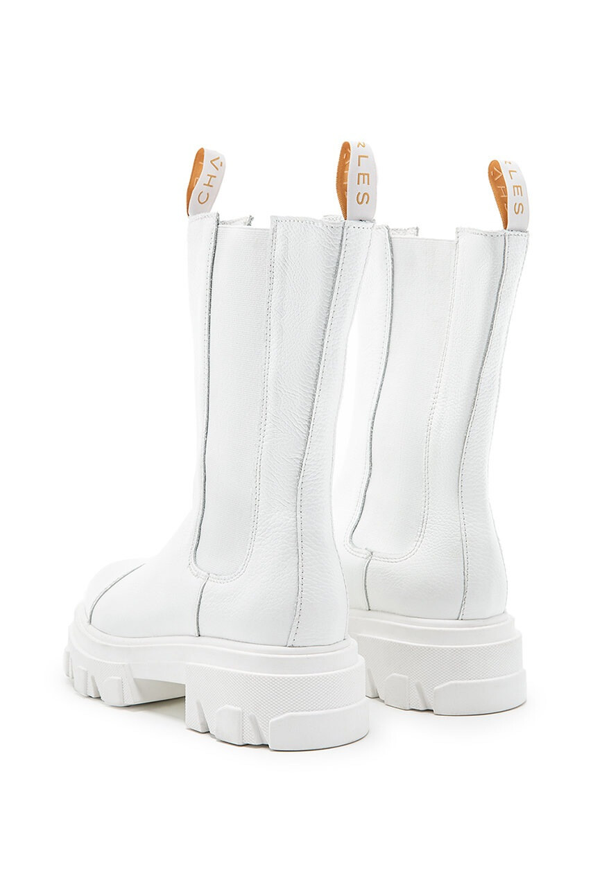 Charles Footwear Велурени боти челси в бяло с платформа - Pepit.bg