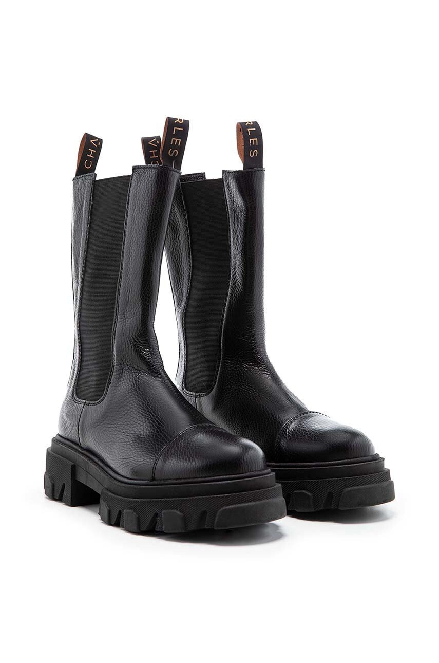 Charles Footwear Велурени боти челси в бежово с платформа - Pepit.bg