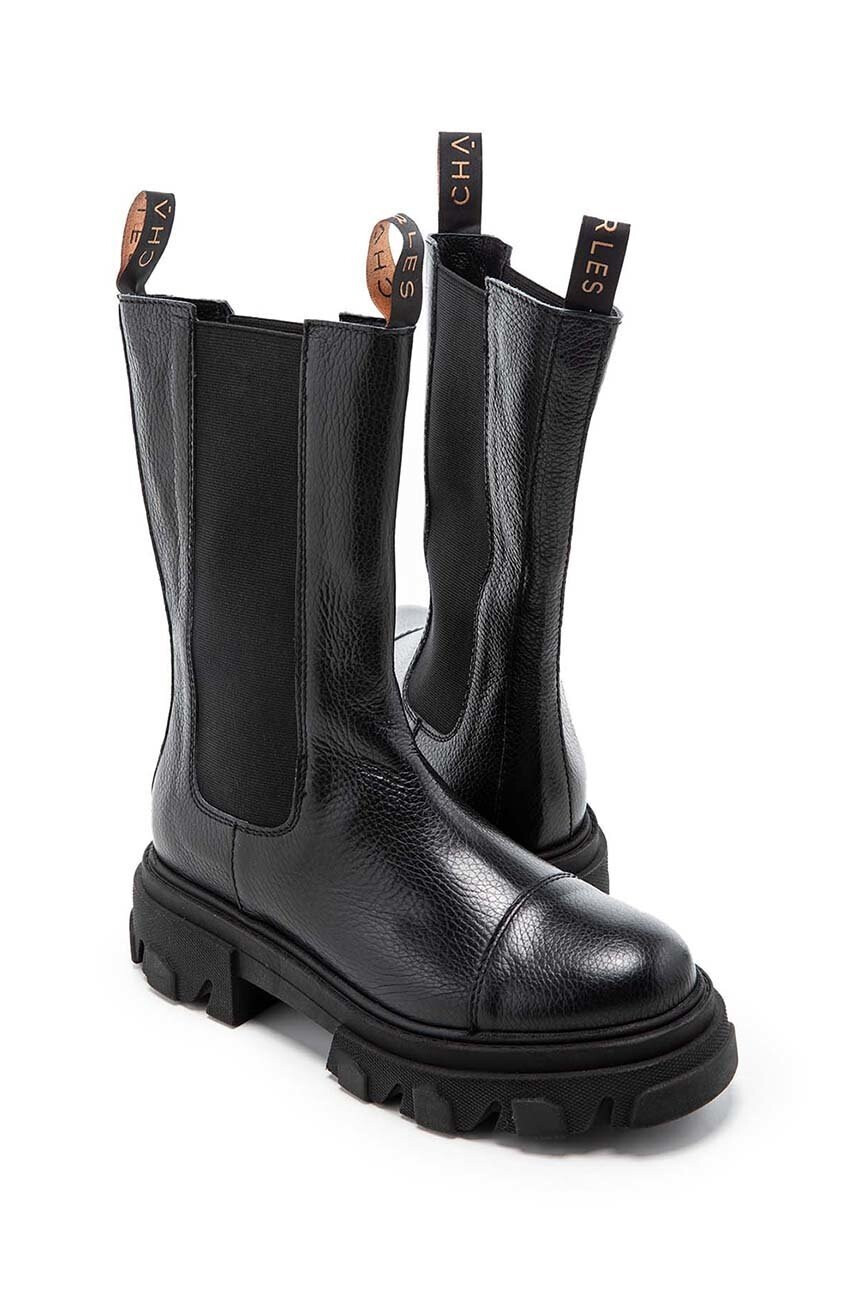 Charles Footwear Велурени боти челси в бежово с платформа - Pepit.bg