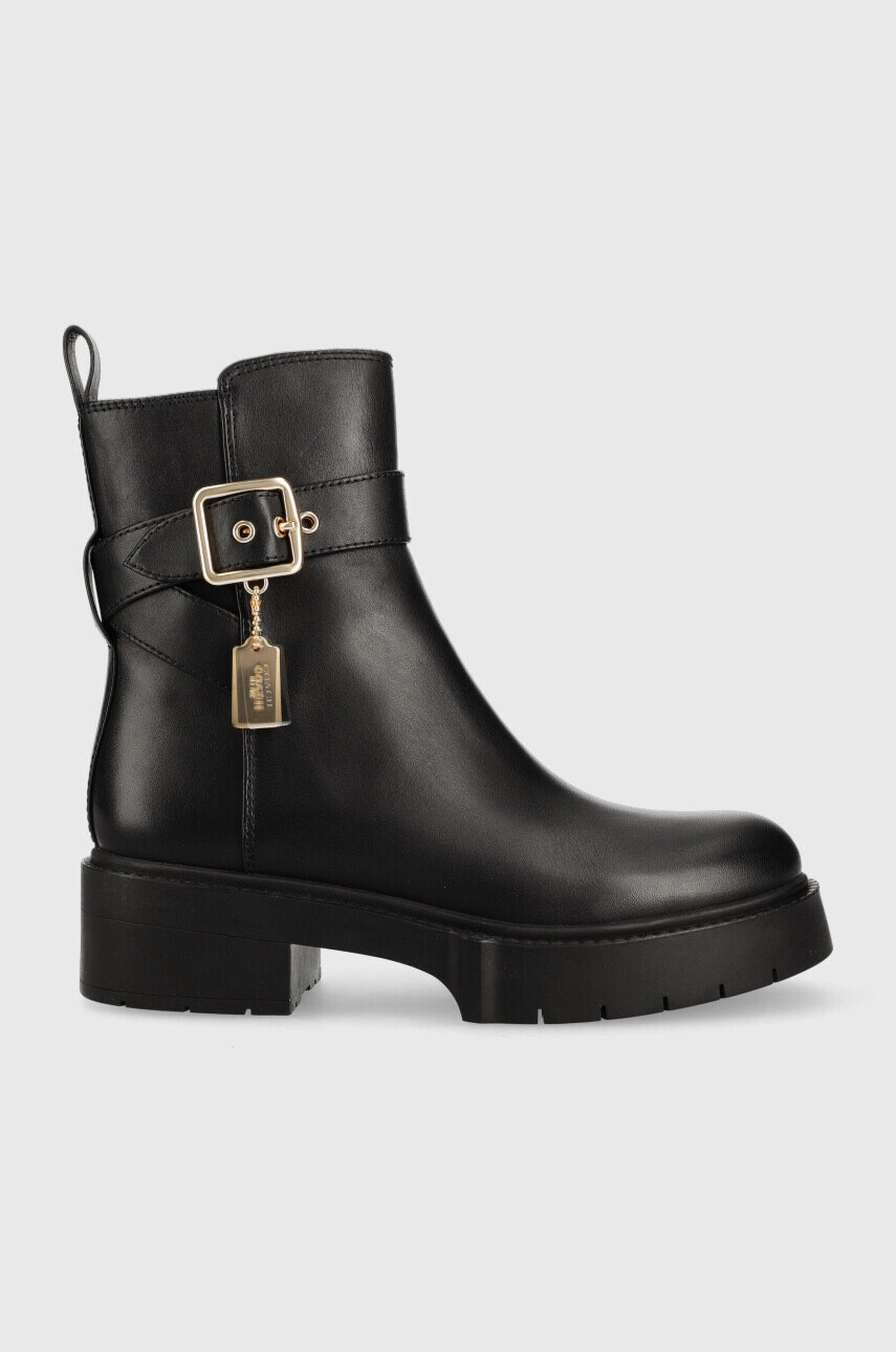 Coach Кожени боти Lacey дамски в черно с платформа CB995 - Pepit.bg
