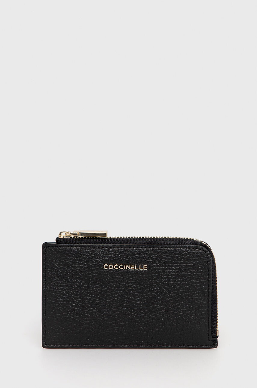 Coccinelle Кожен калъф за карти дамски в черно - Pepit.bg