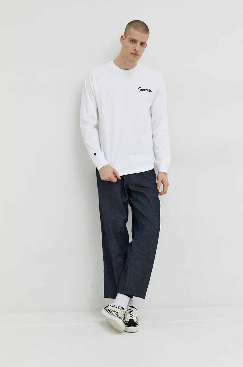 Converse Памучна блуза с дълги ръкави в бяло с апликация - Pepit.bg
