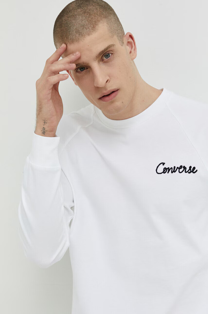 Converse Памучна блуза с дълги ръкави в бяло с апликация - Pepit.bg
