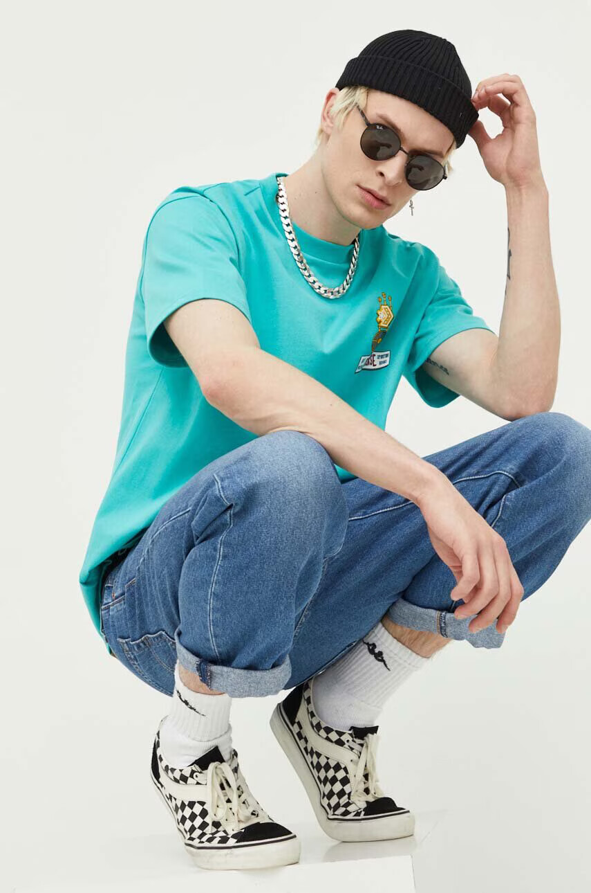 Converse Памучна тениска в зелено с принт - Pepit.bg