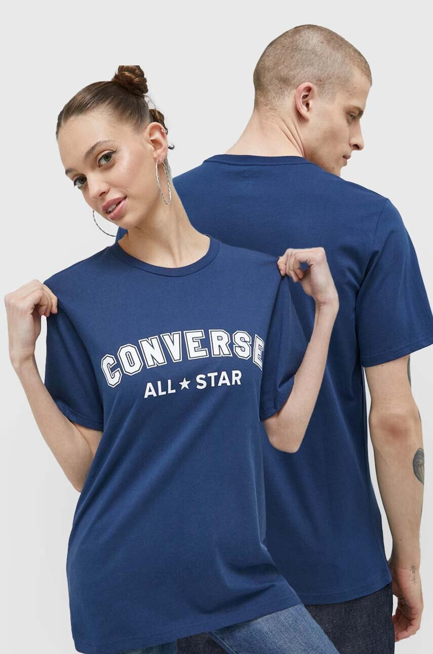 Converse Памучна тениска в тъмносиньо с принт - Pepit.bg