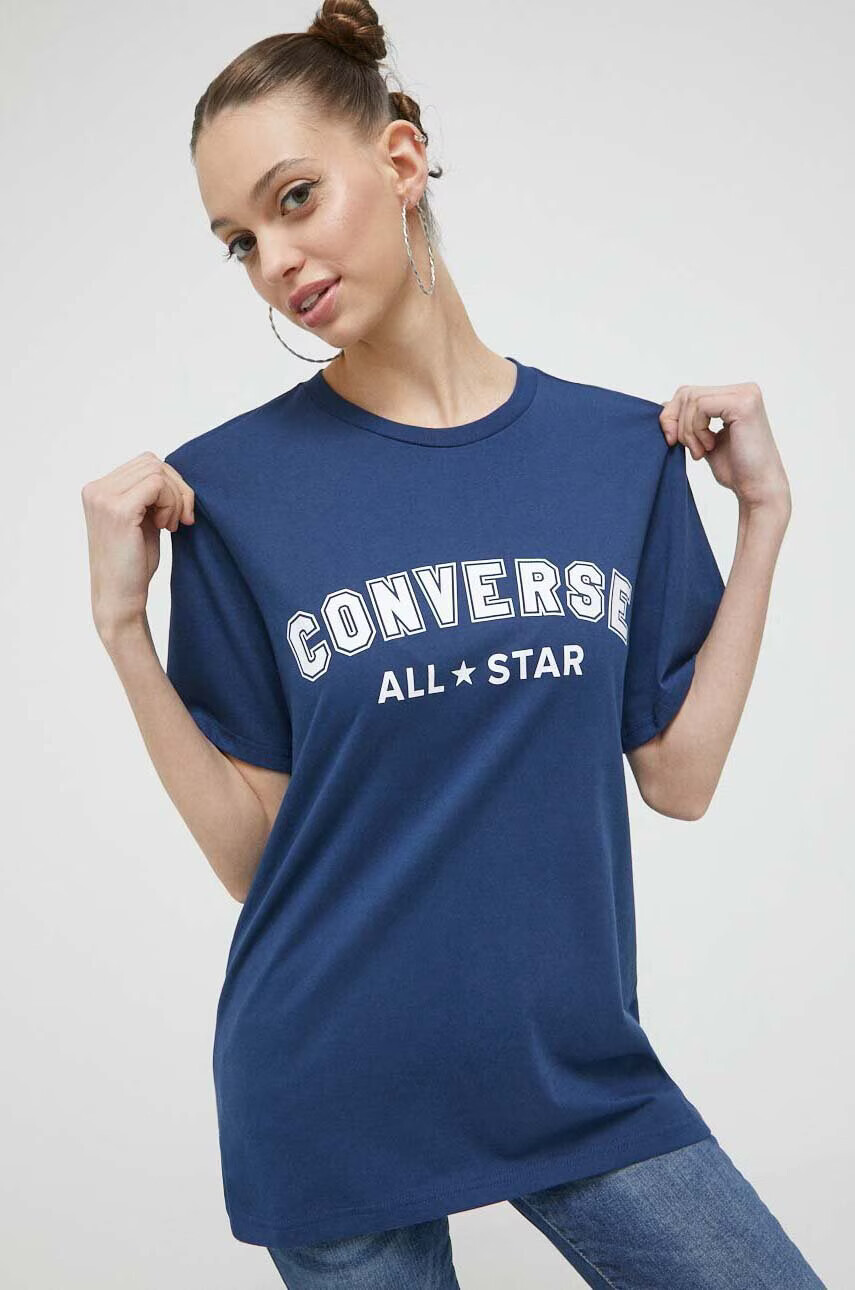 Converse Памучна тениска в тъмносиньо с принт - Pepit.bg