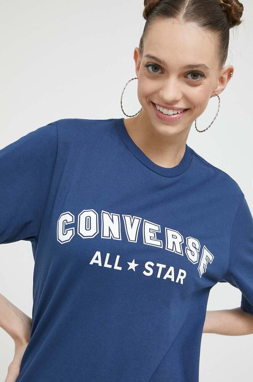 Converse Памучна тениска в тъмносиньо с принт - Pepit.bg