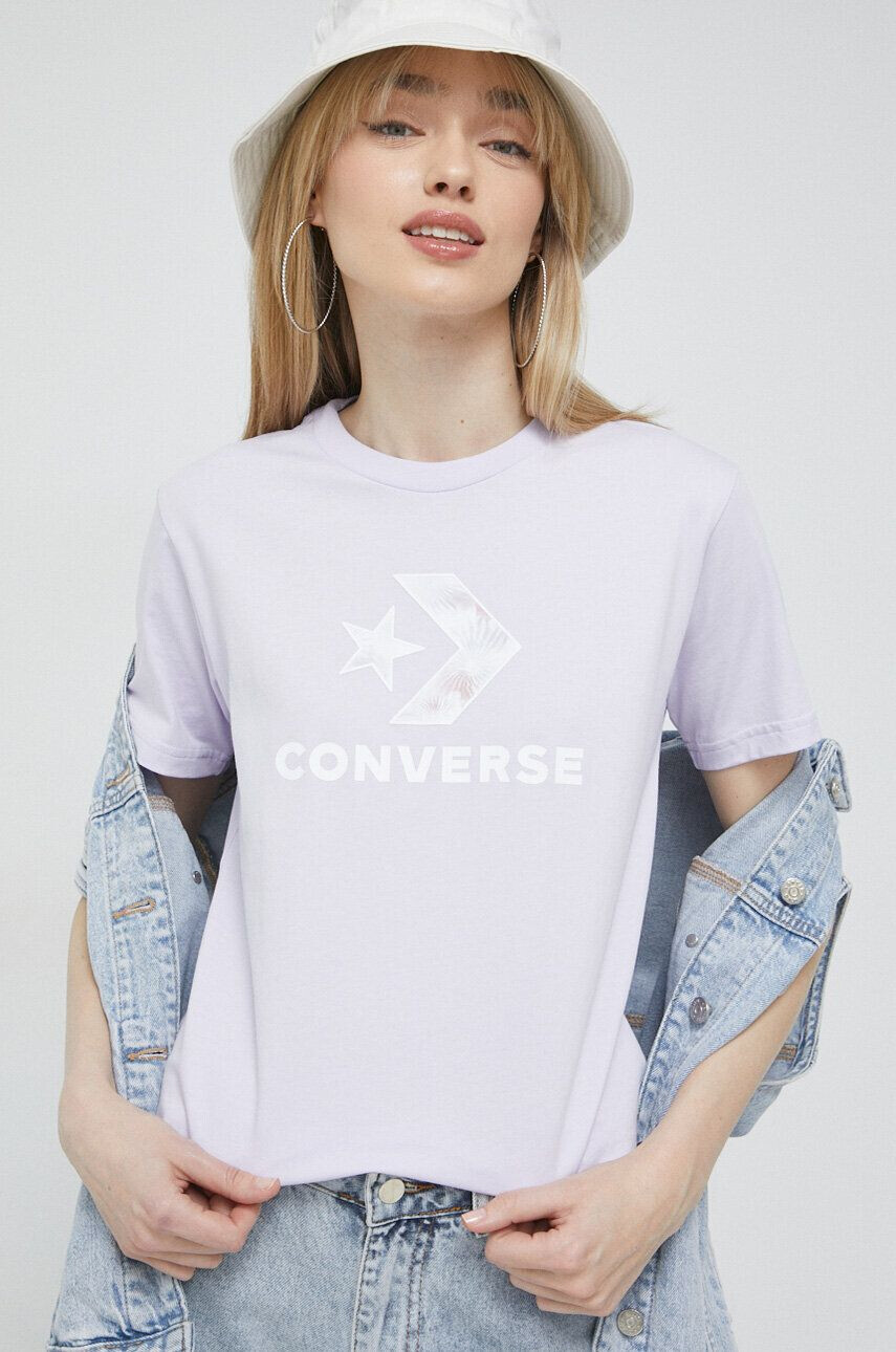 Converse Памучна тениска в лилаво - Pepit.bg