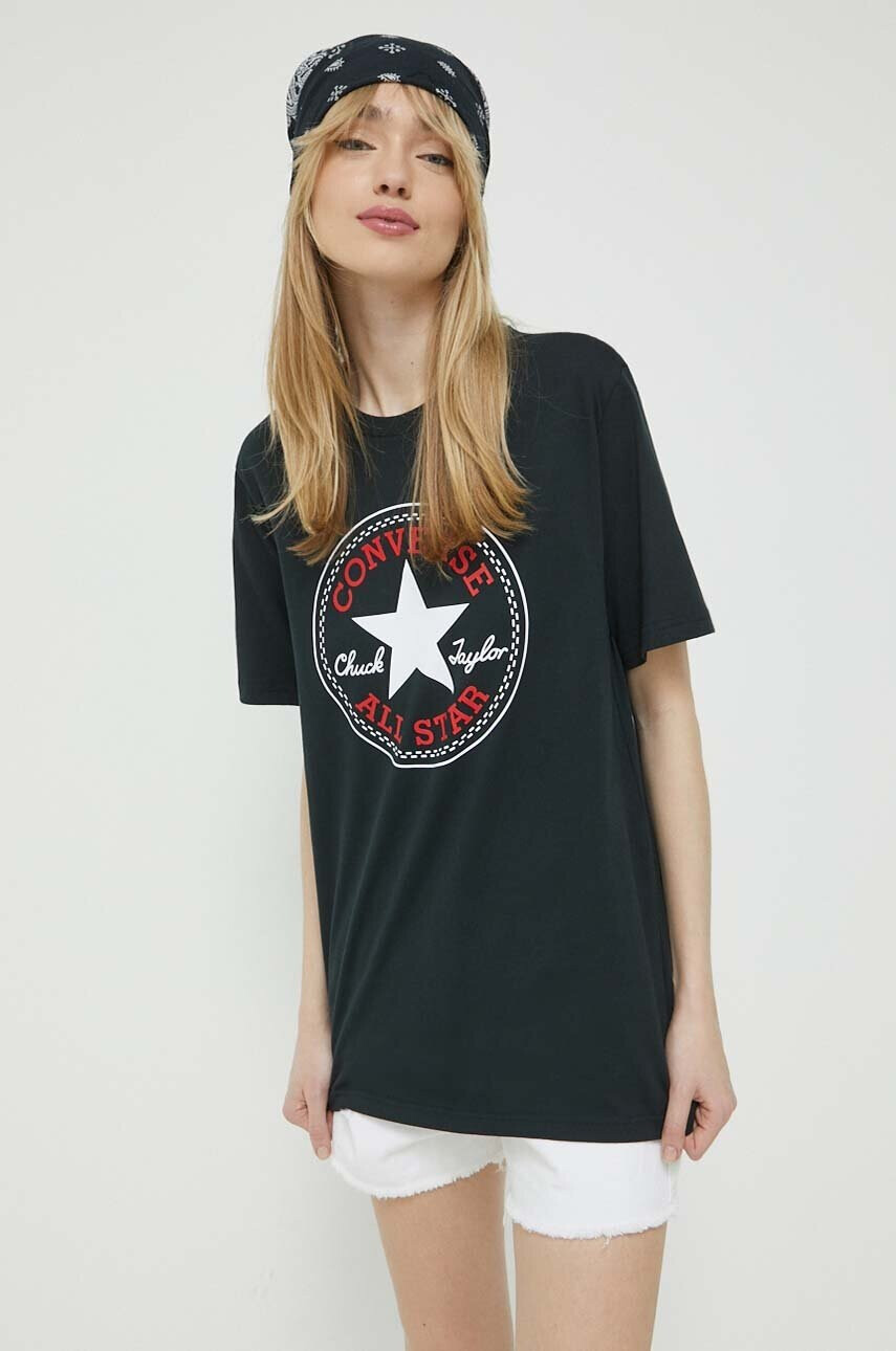 Converse Памучна тениска в черно с принт - Pepit.bg