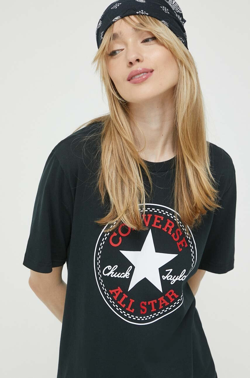 Converse Памучна тениска в черно с принт - Pepit.bg