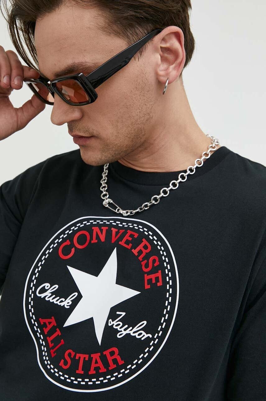Converse Памучна тениска в черно с принт - Pepit.bg