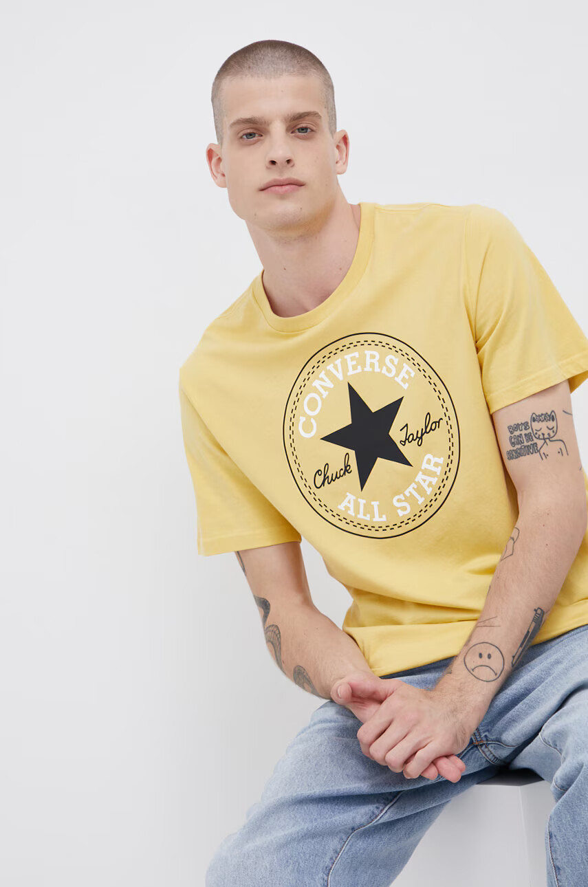 Converse Памучна тениска в жълто с принт - Pepit.bg