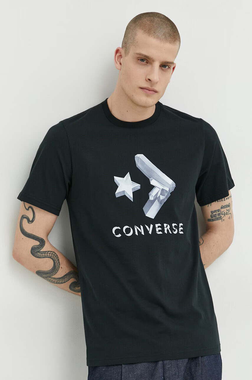 Converse Памучна тениска в черно с принт - Pepit.bg