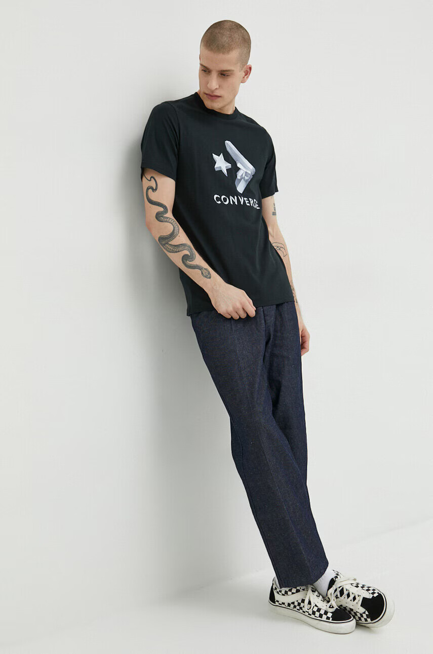 Converse Памучна тениска в черно с принт - Pepit.bg