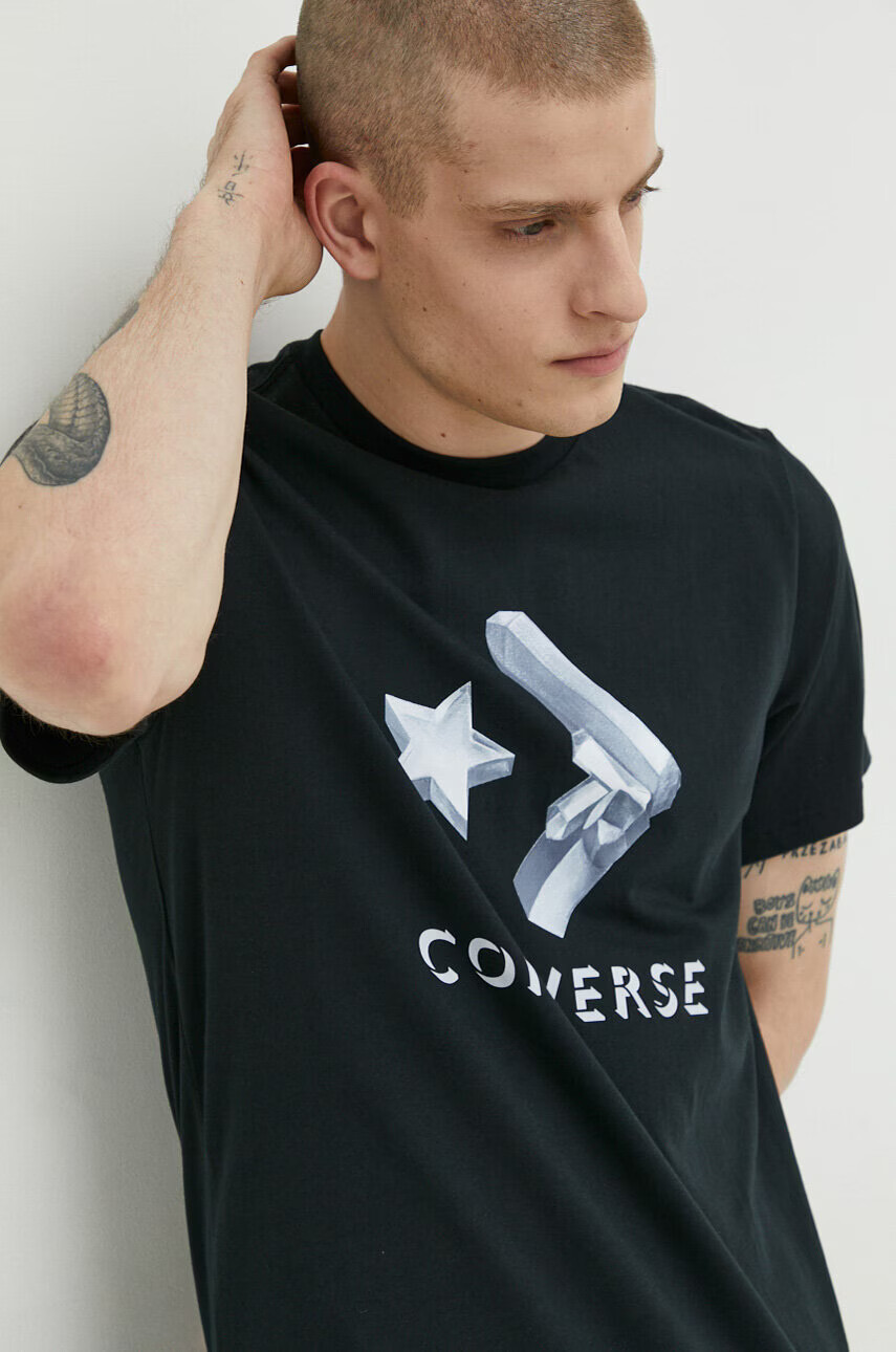 Converse Памучна тениска в черно с принт - Pepit.bg