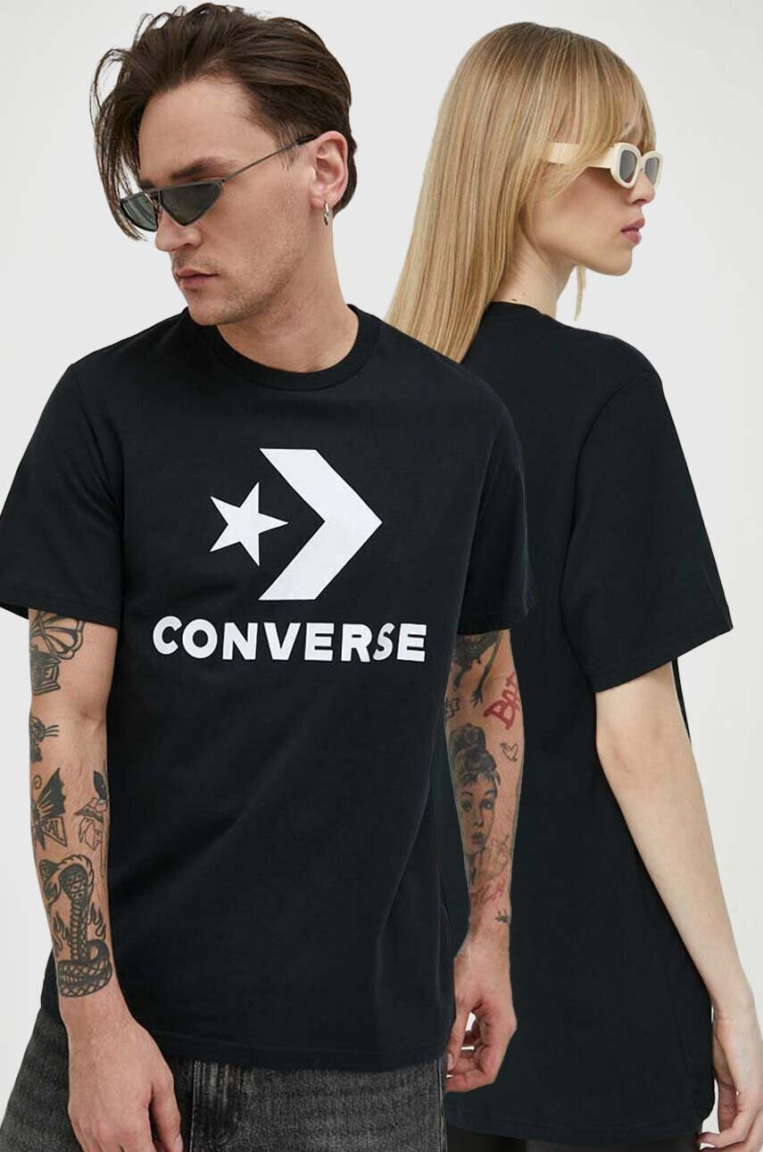 Converse Памучна тениска в черно с принт - Pepit.bg