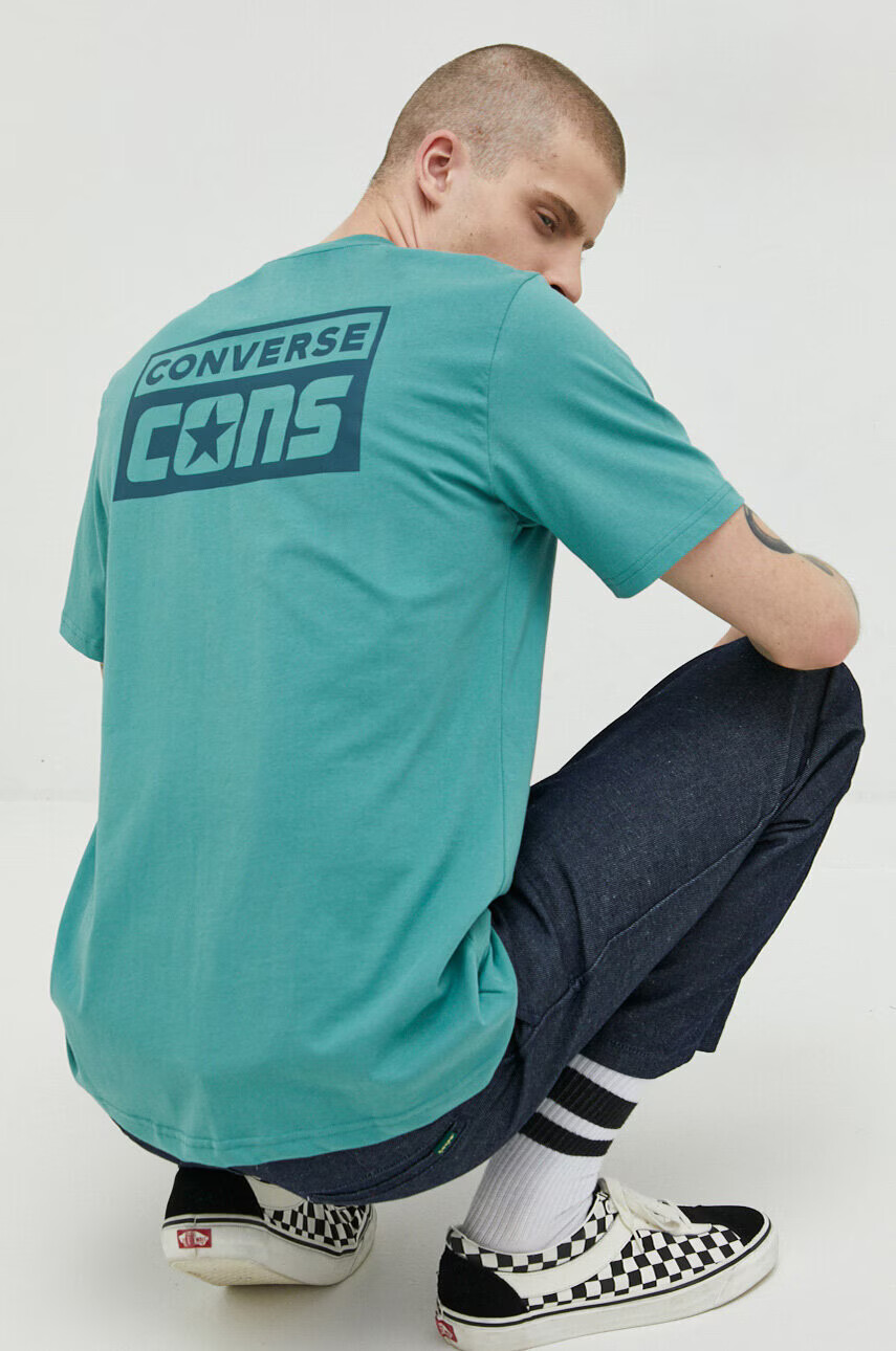 Converse Памучна тениска в тюркоазено с принт - Pepit.bg